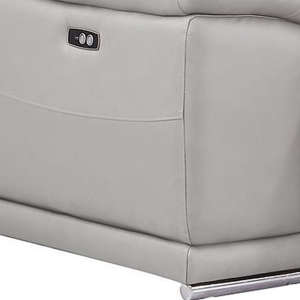 Three Piece Ash Gray Genuine Leather Five Person Seating Set — view 7