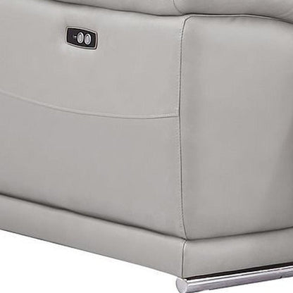 Three Piece Ash Gray Genuine Leather Five Person Seating Set