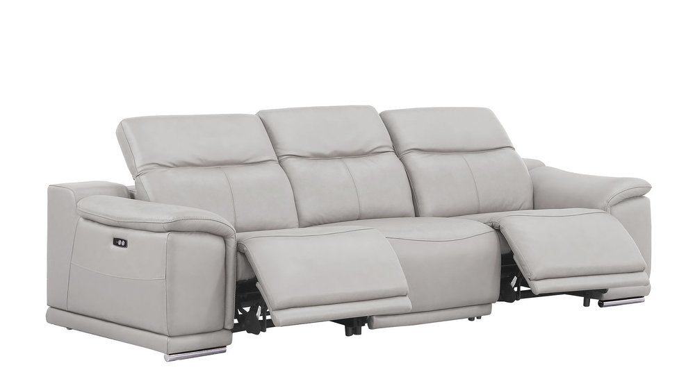Three Piece Ash Gray Genuine Leather Five Person Seating Set — view 1