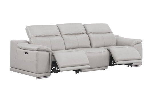 Three Piece Ash Gray Genuine Leather Five Person Seating Set