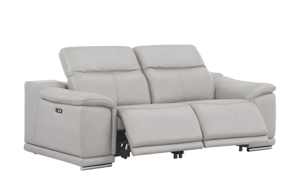 Three Piece Ash Gray Genuine Leather Five Person Seating Set — view 2