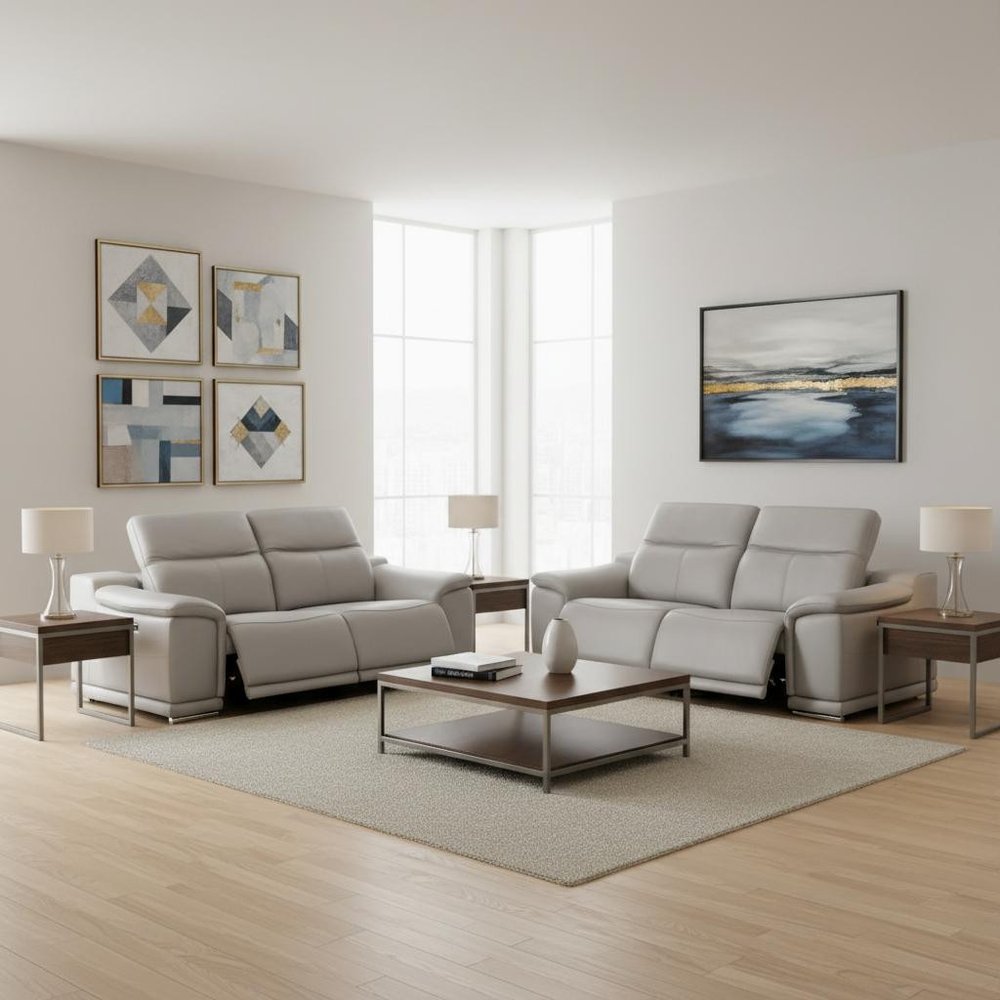 Three Piece Ash Gray Genuine Leather Five Person Seating Set — view 9