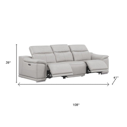 Three Piece Ash Gray Genuine Leather Five Person Seating Set