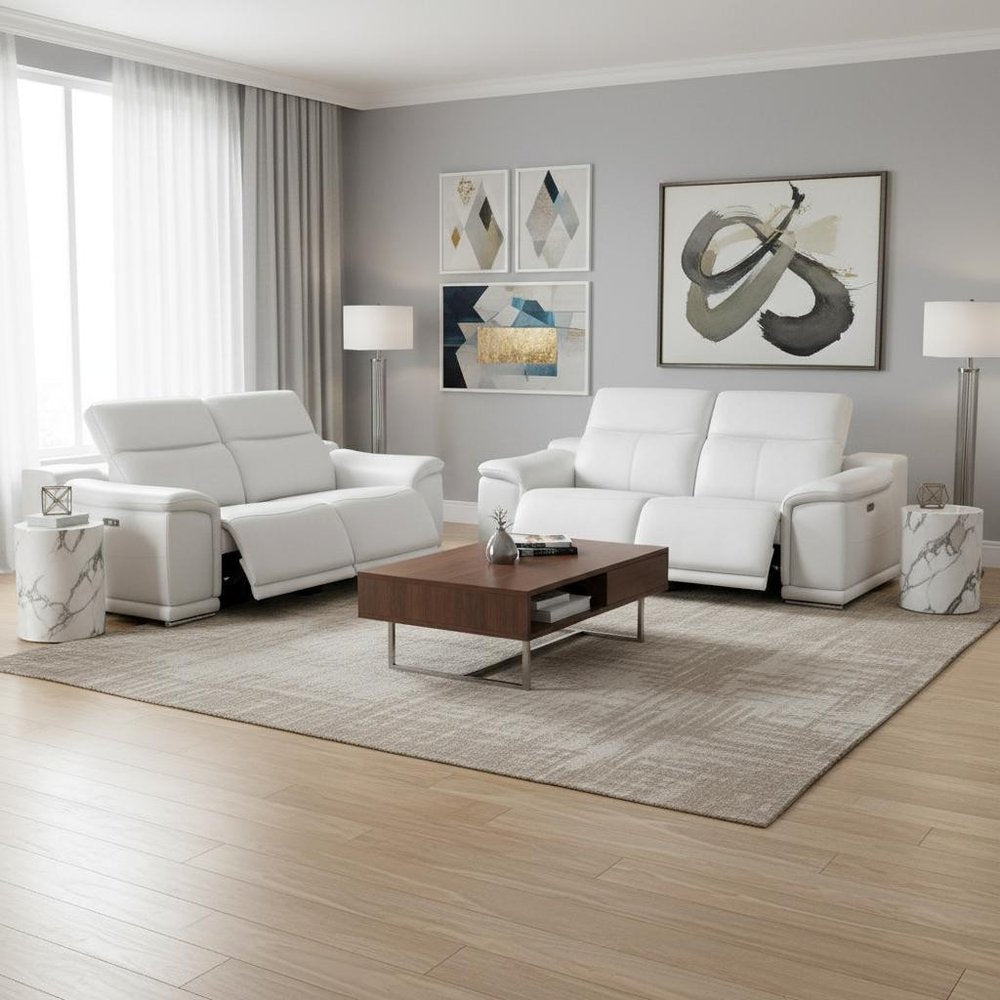 Three Piece White Genuine Leather Five Person Seating Set — view 7