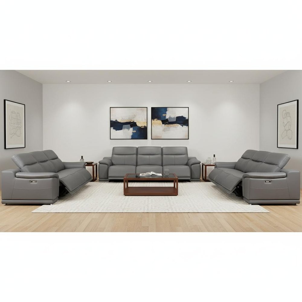Two Piece Battleship Gray Genuine Leather Five Person Seating Set — view 7