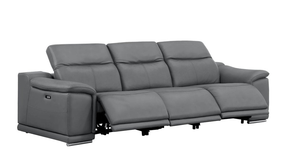 Two Piece Battleship Gray Genuine Leather Five Person Seating Set — view 1