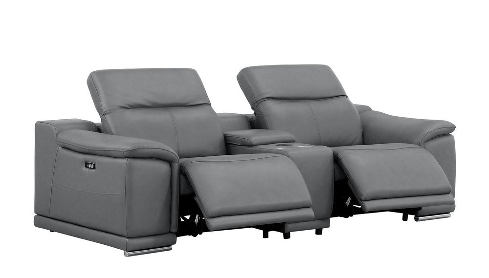 Two Piece Battleship Gray Genuine Leather Five Person Seating Set — view 2