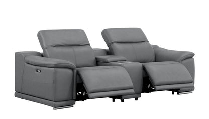 Two Piece Battleship Gray Genuine Leather Five Person Seating Set