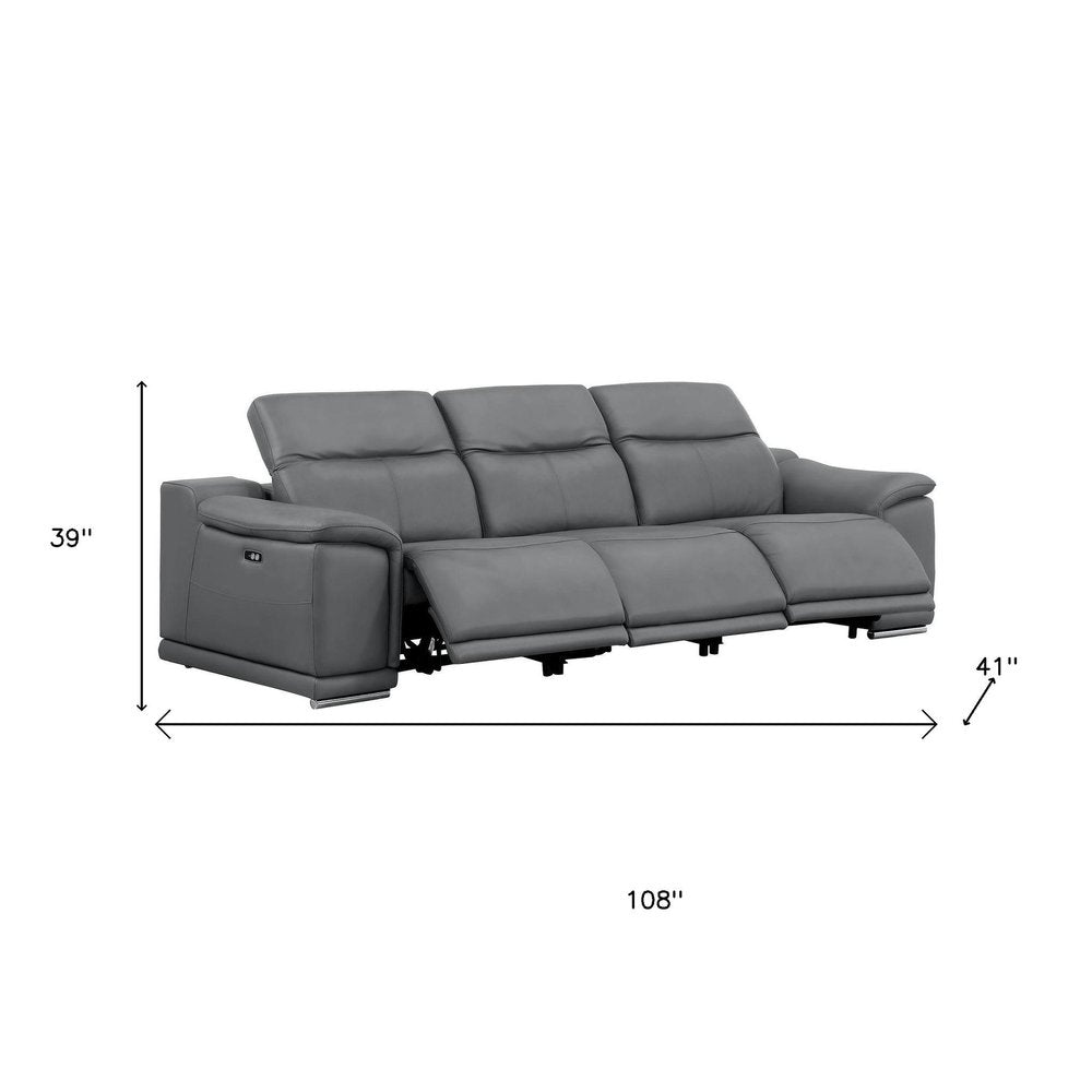 Two Piece Battleship Gray Genuine Leather Five Person Seating Set — view 5