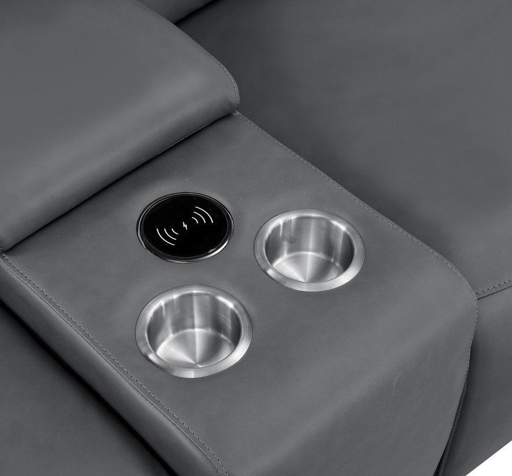 Two Piece Battleship Gray Genuine Leather Five Person Seating Set — view 3