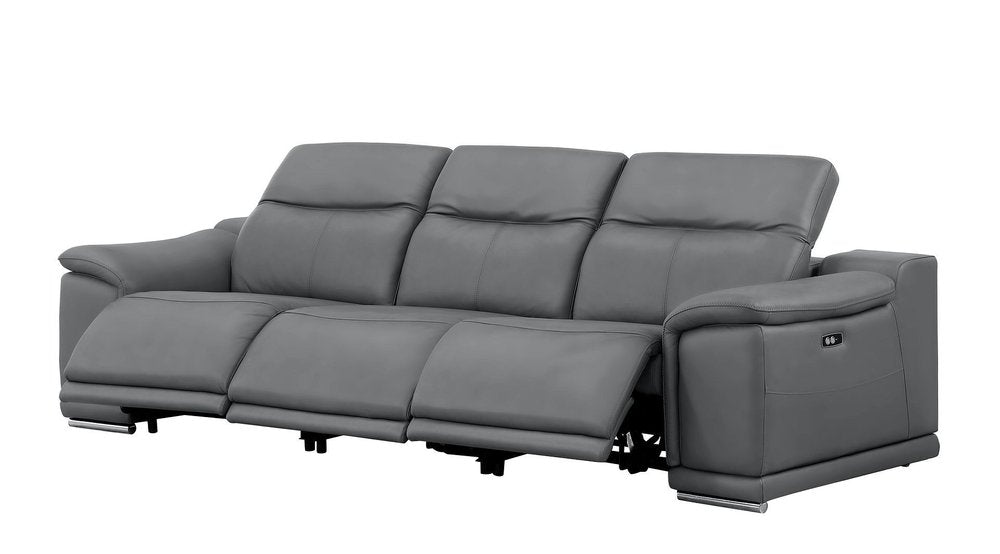 Two Piece Battleship Gray Genuine Leather Five Person Seating Set — view 4