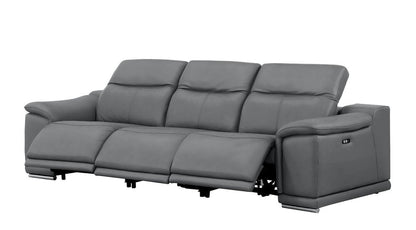 Two Piece Battleship Gray Genuine Leather Five Person Seating Set
