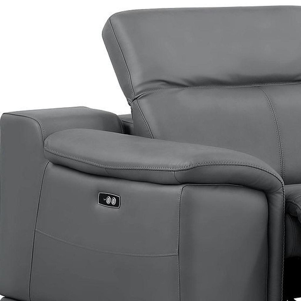 Two Piece Battleship Gray Genuine Leather Five Person Seating Set — view 6