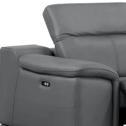 Two Piece Battleship Gray Genuine Leather Five Person Seating Set