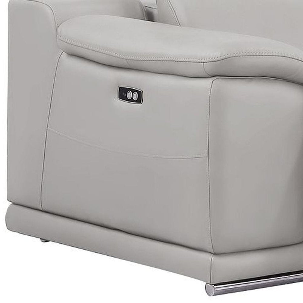 Two Piece Ash Gray Genuine Leather Five Person Seating Set — view 6