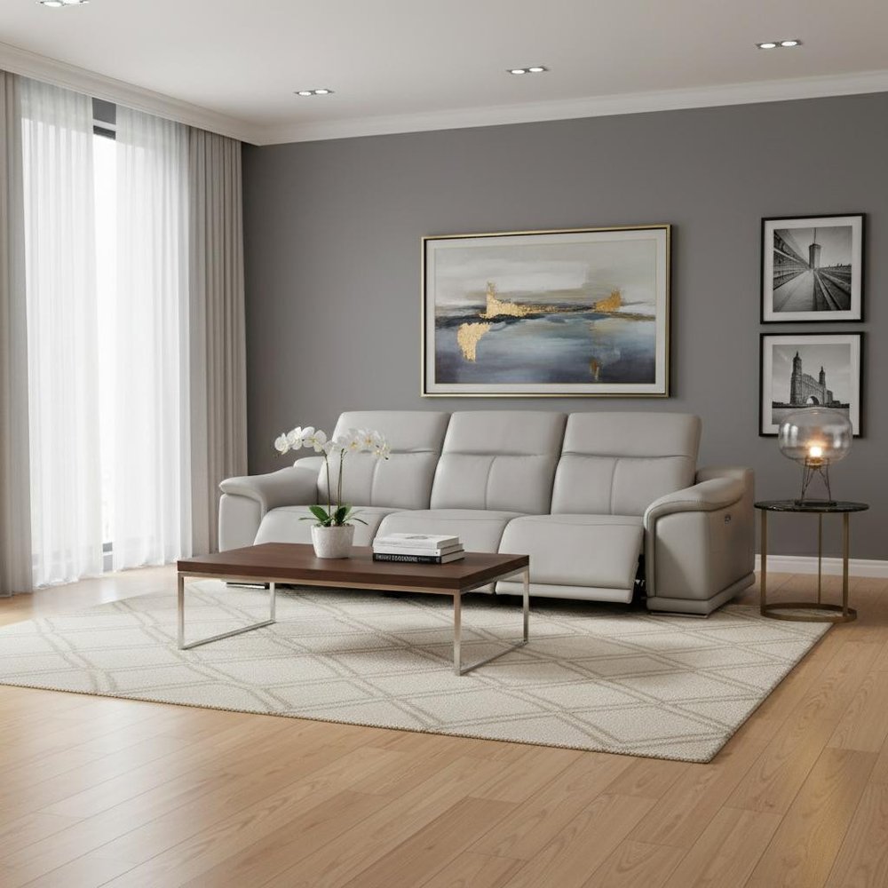 Two Piece Ash Gray Genuine Leather Five Person Seating Set — view 9