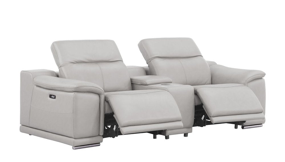 Two Piece Ash Gray Genuine Leather Five Person Seating Set — view 2