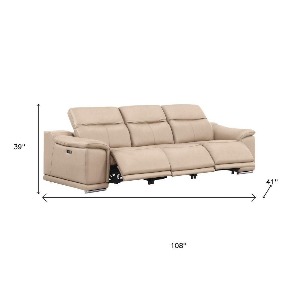 Three Piece Beige Genuine Leather Six Person Seating Set — view 6
