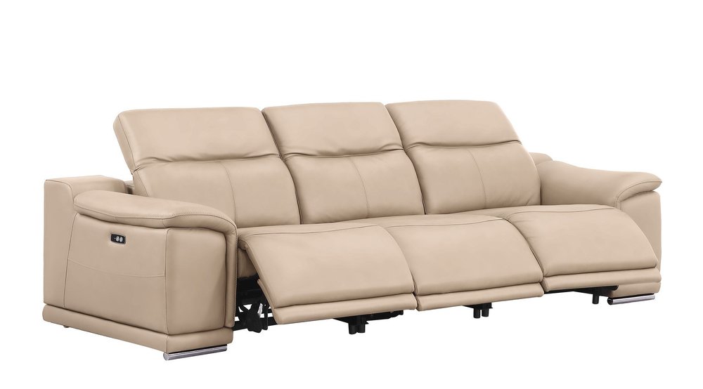 Three Piece Beige Genuine Leather Six Person Seating Set — view 1