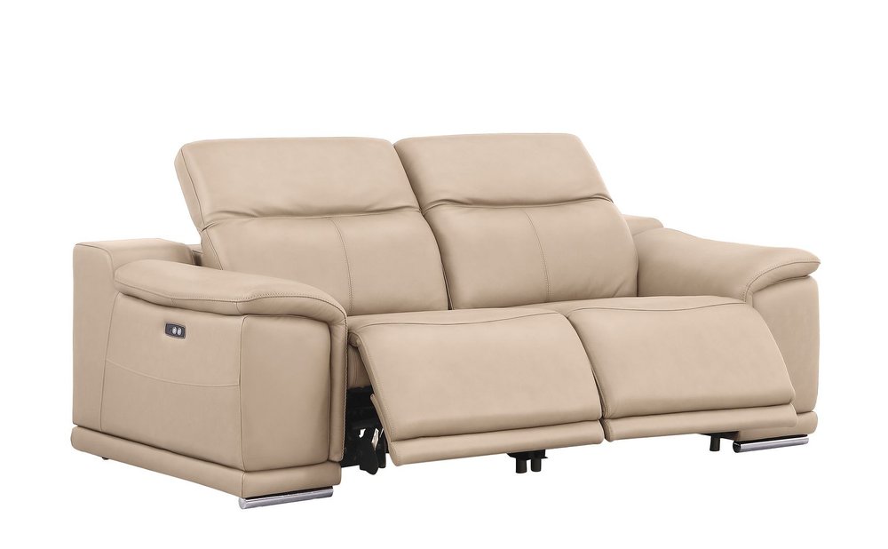 Three Piece Beige Genuine Leather Six Person Seating Set — view 2