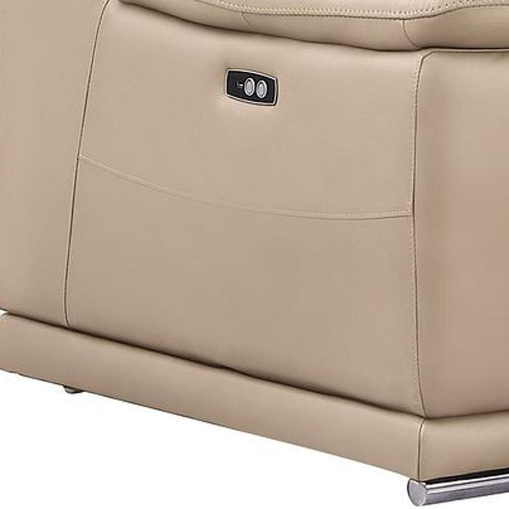 Three Piece Beige Genuine Leather Six Person Seating Set — view 5