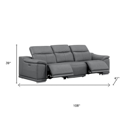 Three Piece Battleship Gray Genuine Leather Six Person Seating Set