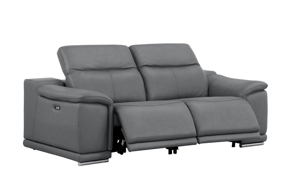 Three Piece Battleship Gray Genuine Leather Six Person Seating Set — view 2