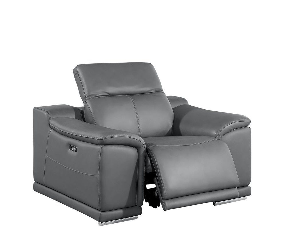Three Piece Battleship Gray Genuine Leather Six Person Seating Set — view 3