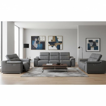 Three Piece Battleship Gray Genuine Leather Six Person Seating Set