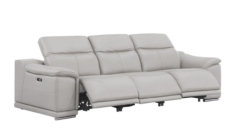 Three Piece Ash Gray Genuine Leather Six Person Seating Set — view 1