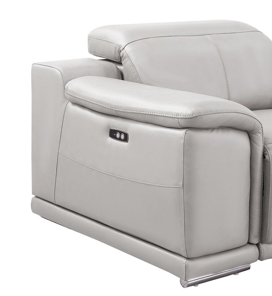 Three Piece Ash Gray Genuine Leather Six Person Seating Set — view 4