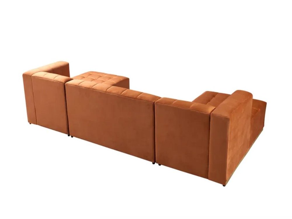 Orange Velvet U Shaped Three Piece Sofa and Chaise Sectional With Toss Pillows HomeRoots