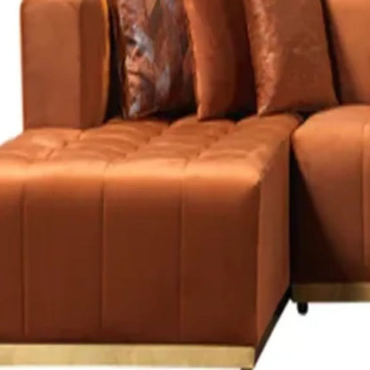 Orange Velvet U Shaped Three Piece Sofa and Chaise Sectional With Toss Pillows HomeRoots