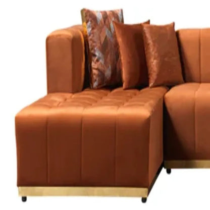 Orange Velvet U Shaped Three Piece Sofa and Chaise Sectional With Toss Pillows HomeRoots