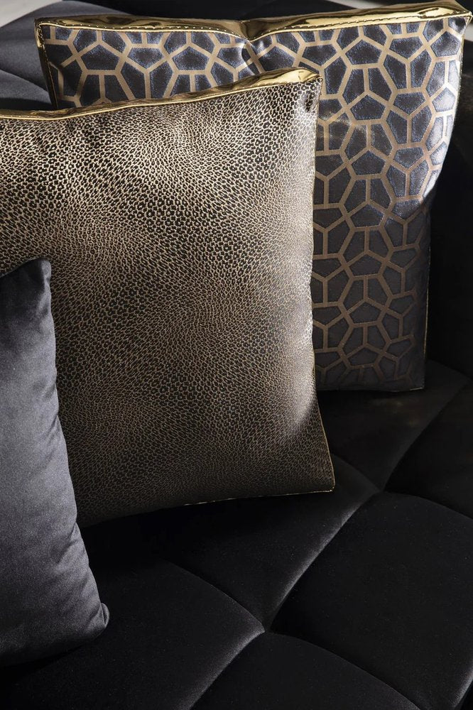 Black Velvet U Shaped Three Piece Sofa and Chaise Sectional With Toss Pillows HomeRoots