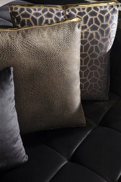 Black Velvet U Shaped Three Piece Sofa and Chaise Sectional With Toss Pillows HomeRoots