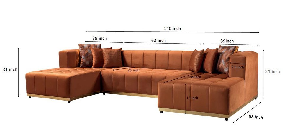 Black Velvet U Shaped Three Piece Sofa and Chaise Sectional With Toss Pillows HomeRoots