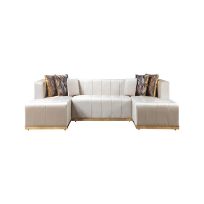 Ivory Velvet U Shaped Three Piece Sofa and Chaise Sectional With Toss Pillows HomeRoots