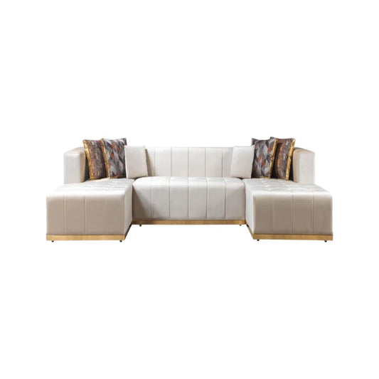 Ivory Velvet U Shaped Three Piece Sofa and Chaise Sectional With Toss Pillows HomeRoots