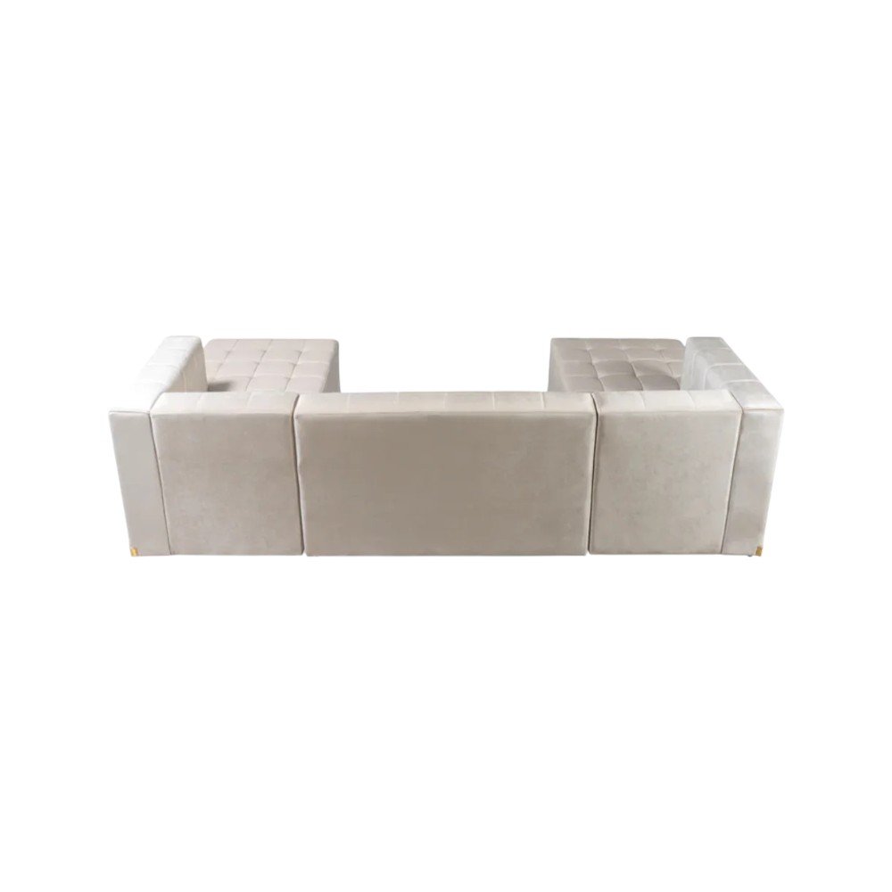 Ivory Velvet U Shaped Three Piece Sofa and Chaise Sectional With Toss Pillows HomeRoots