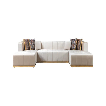 Ivory Velvet U Shaped Three Piece Sofa and Chaise Sectional With Toss Pillows HomeRoots