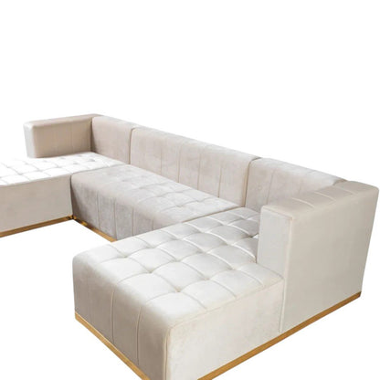 Ivory Velvet U Shaped Three Piece Sofa and Chaise Sectional With Toss Pillows HomeRoots