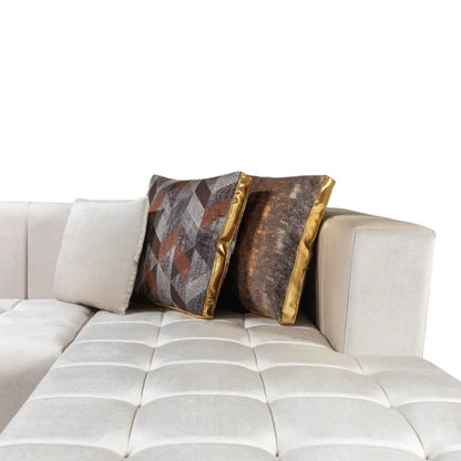 Ivory Velvet U Shaped Three Piece Sofa and Chaise Sectional With Toss Pillows HomeRoots
