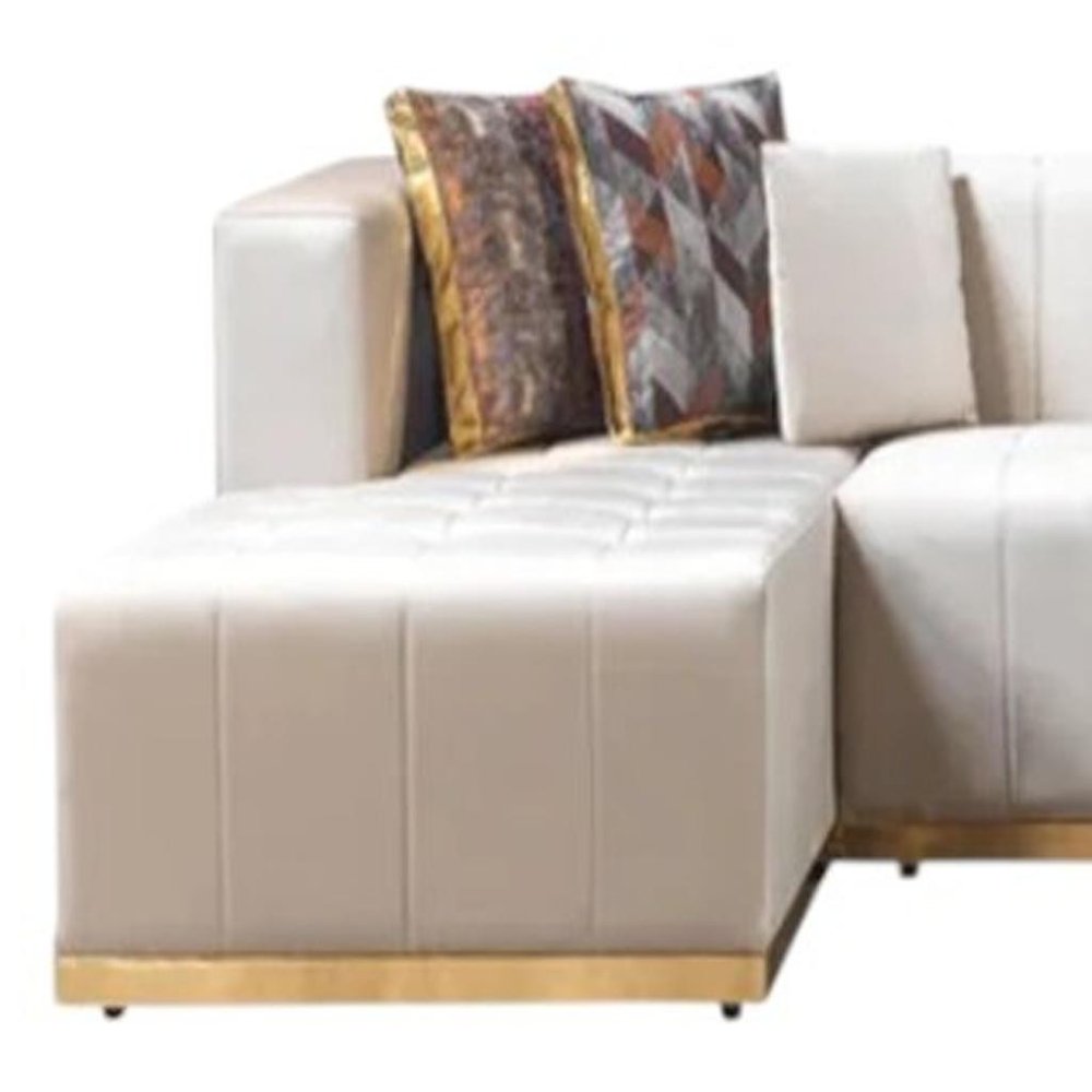 Ivory Velvet U Shaped Three Piece Sofa and Chaise Sectional With Toss Pillows HomeRoots