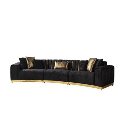 Black Velvet Curved Three Piece Sectional With Toss Pillows HomeRoots