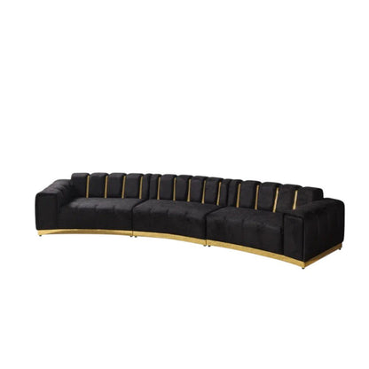 Black Velvet Curved Three Piece Sectional With Toss Pillows HomeRoots