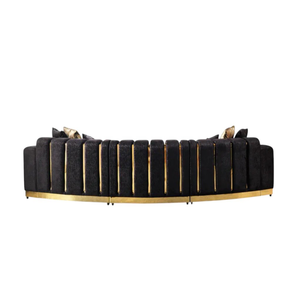 Black Velvet Curved Three Piece Sectional With Toss Pillows HomeRoots