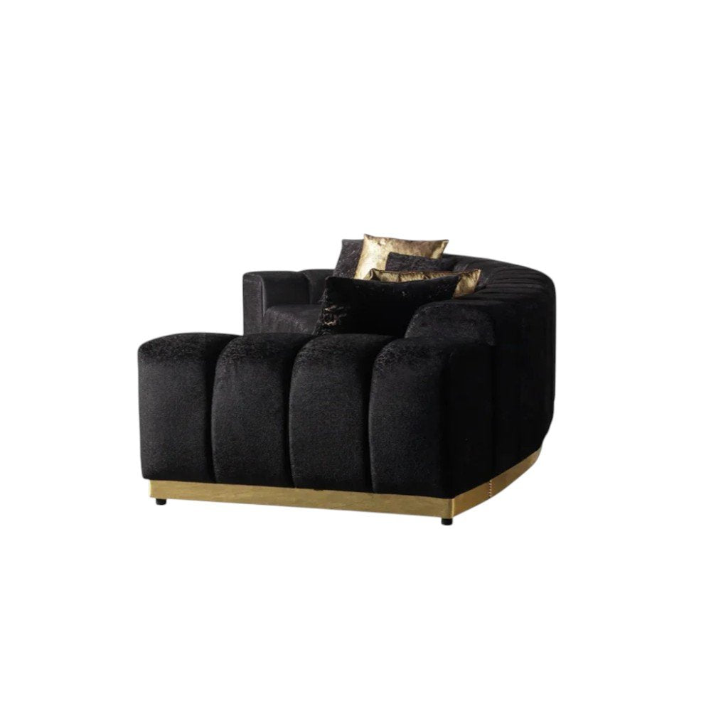 Black Velvet Curved Three Piece Sectional With Toss Pillows HomeRoots