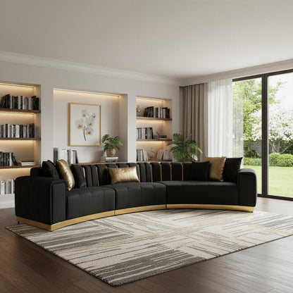 Black Velvet Curved Three Piece Sectional With Toss Pillows HomeRoots