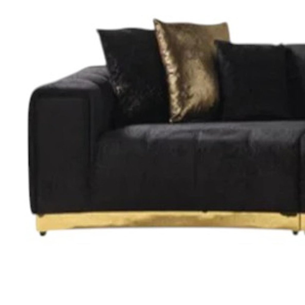 Black Velvet Curved Three Piece Sectional With Toss Pillows HomeRoots